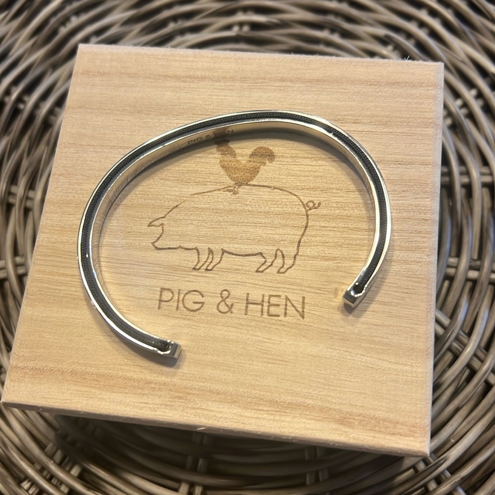 Pig & Hen Cuff Bracelet, navy and silver, medium 7 1/8